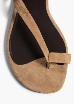 Aimee Ankle Strap Flat Sandal in Taupe Suede