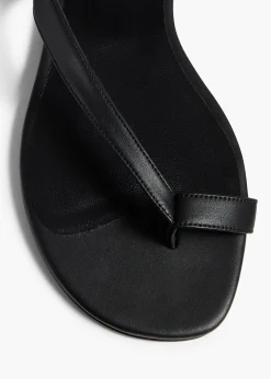 Aimee Ankle Strap Flat Sandal in Black Leather