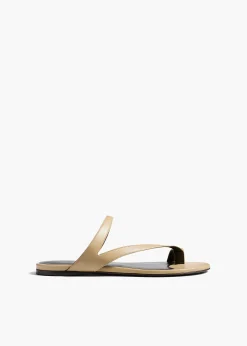 Aimee Flat Sandal in Beige Leather