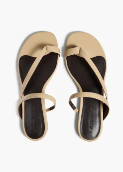 Aimee Flat Sandal in Beige Leather