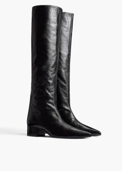 Andee Knee-High Boot in Black Glazed Leather
