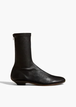 Apollo Flat Ankle Boot in Black Leather