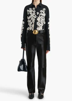 Argo Top in Black with Floral Embroidery