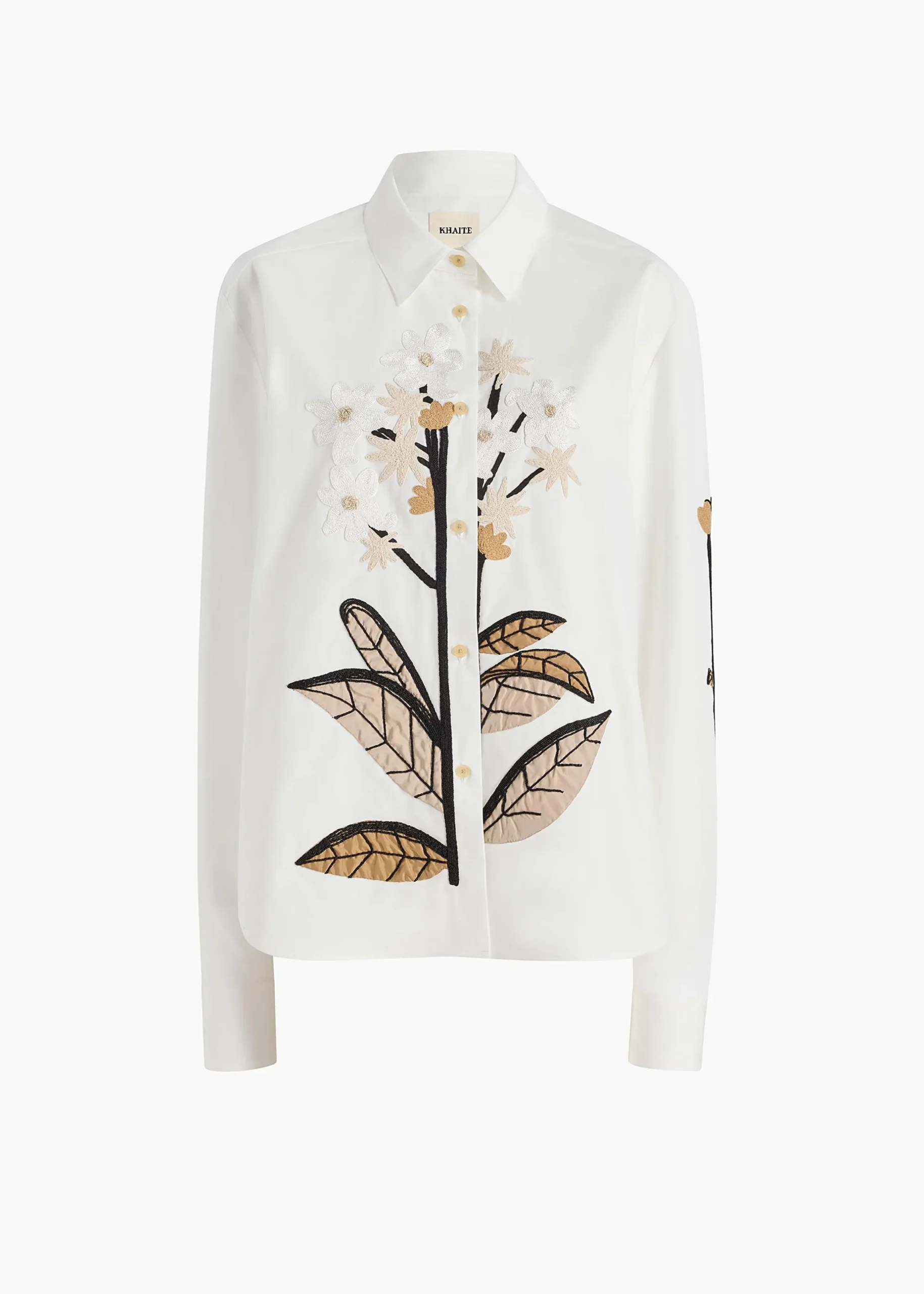 Argo Top in Chalk Cotton with Floral Embroidery