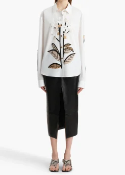 Argo Top in Chalk Cotton with Floral Embroidery