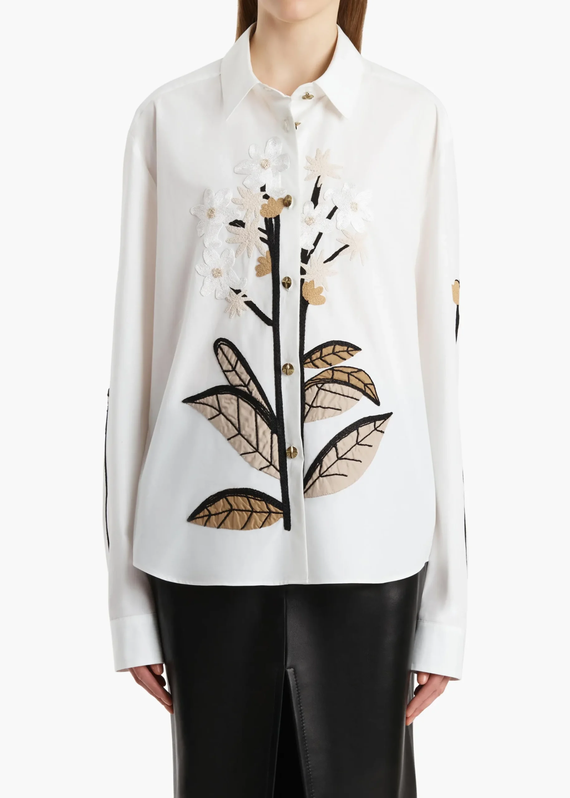 Argo Top in Chalk Cotton with Floral Embroidery