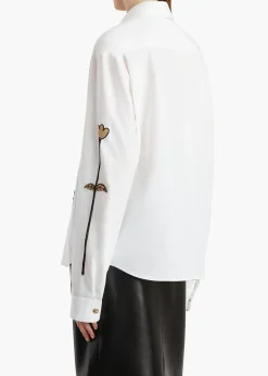 Argo Top in Chalk Cotton with Floral Embroidery
