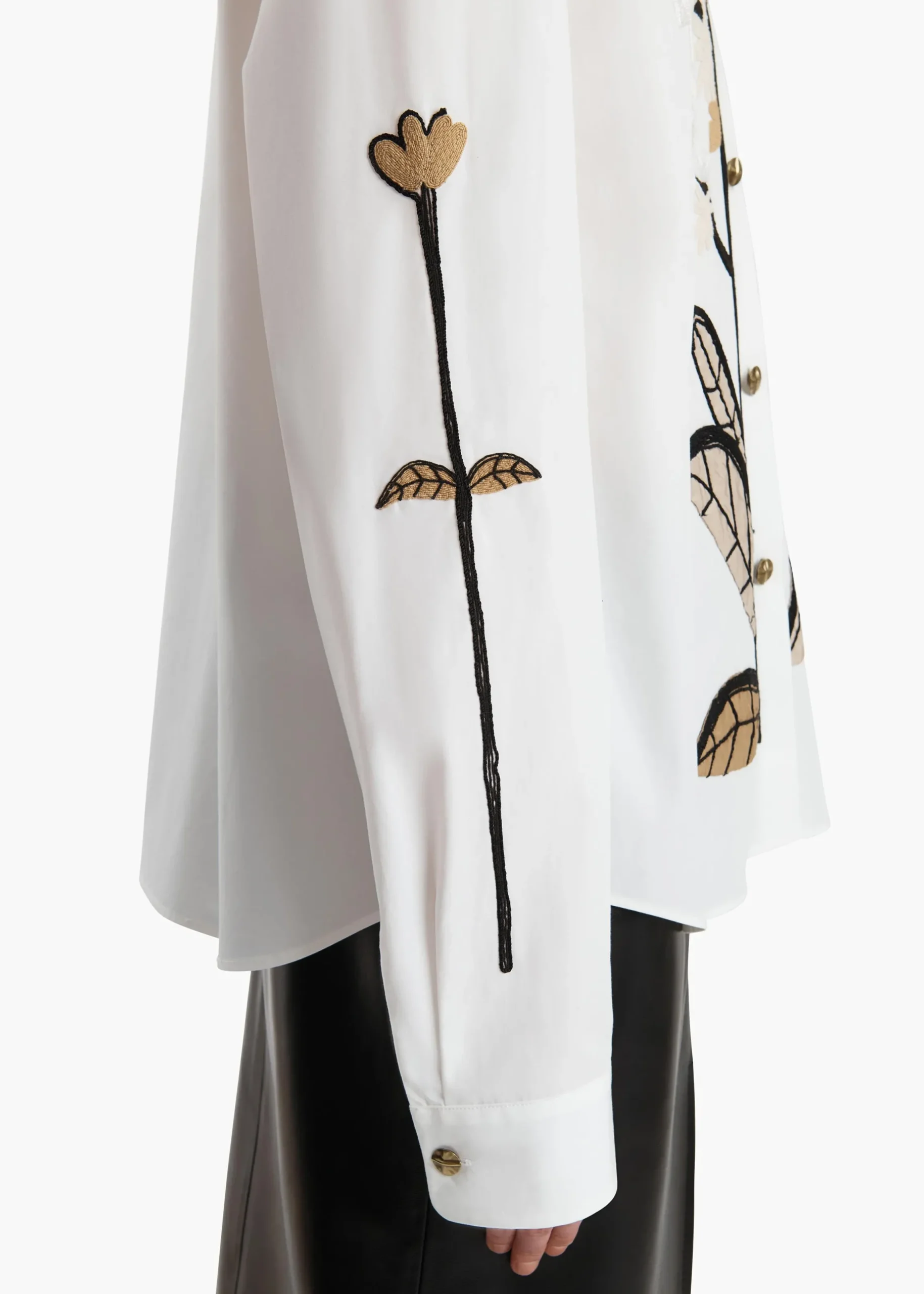 Argo Top in Chalk Cotton with Floral Embroidery