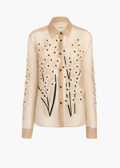 Argo Top in Chalk Organza with Floral Bouquet Embroidery