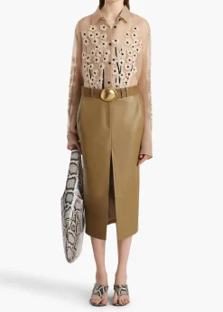 Argo Top in Chalk Organza with Floral Bouquet Embroidery