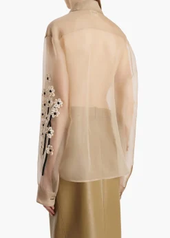 Argo Top in Chalk Organza with Floral Bouquet Embroidery