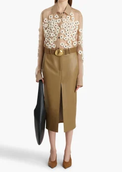 Argo Top in Tea Stain with Floral Embroidery