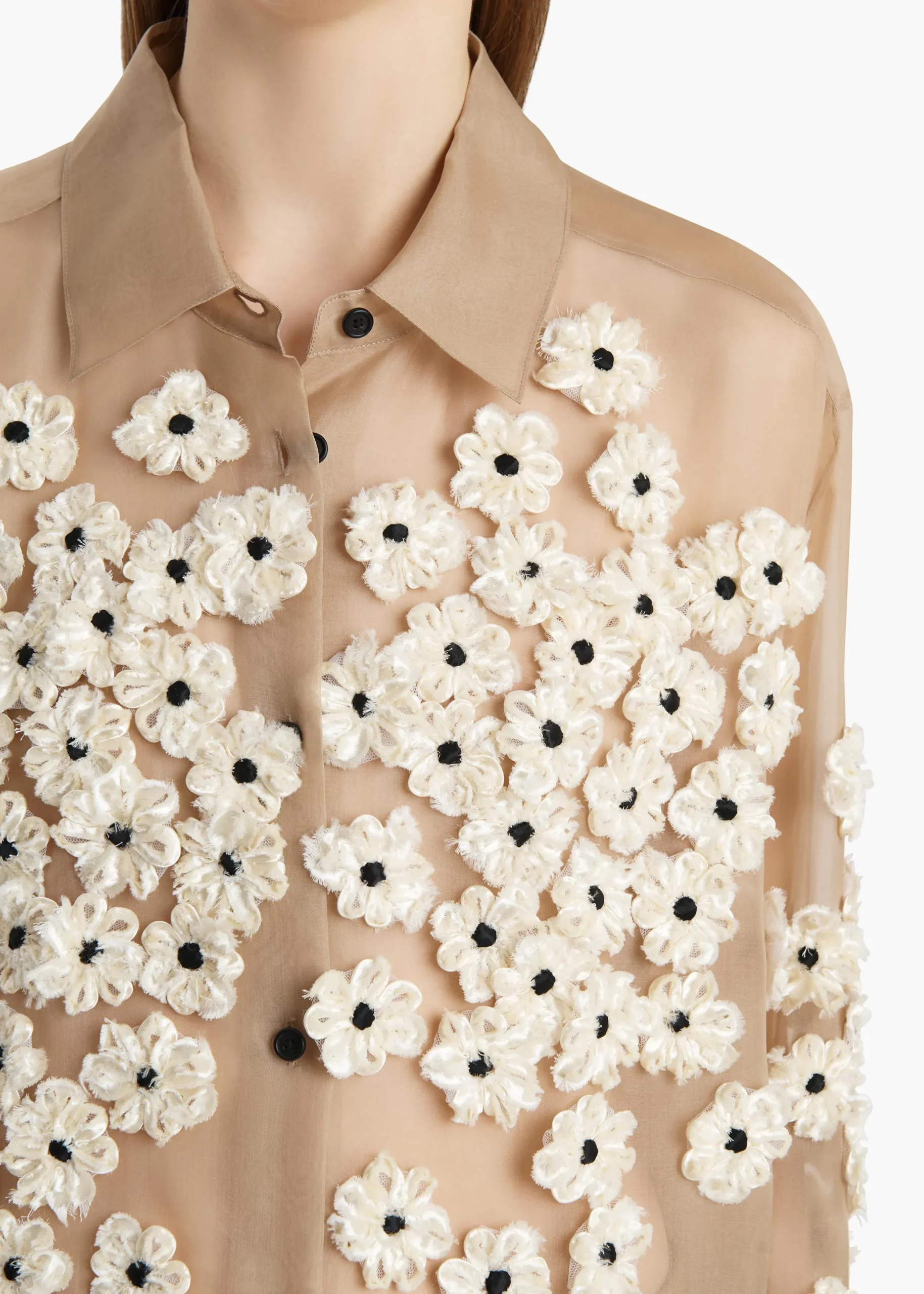 Argo Top in Tea Stain with Floral Embroidery
