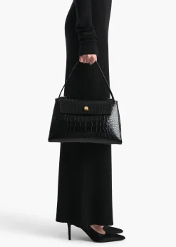 Audrey Top Handle Bag in Black Alligator