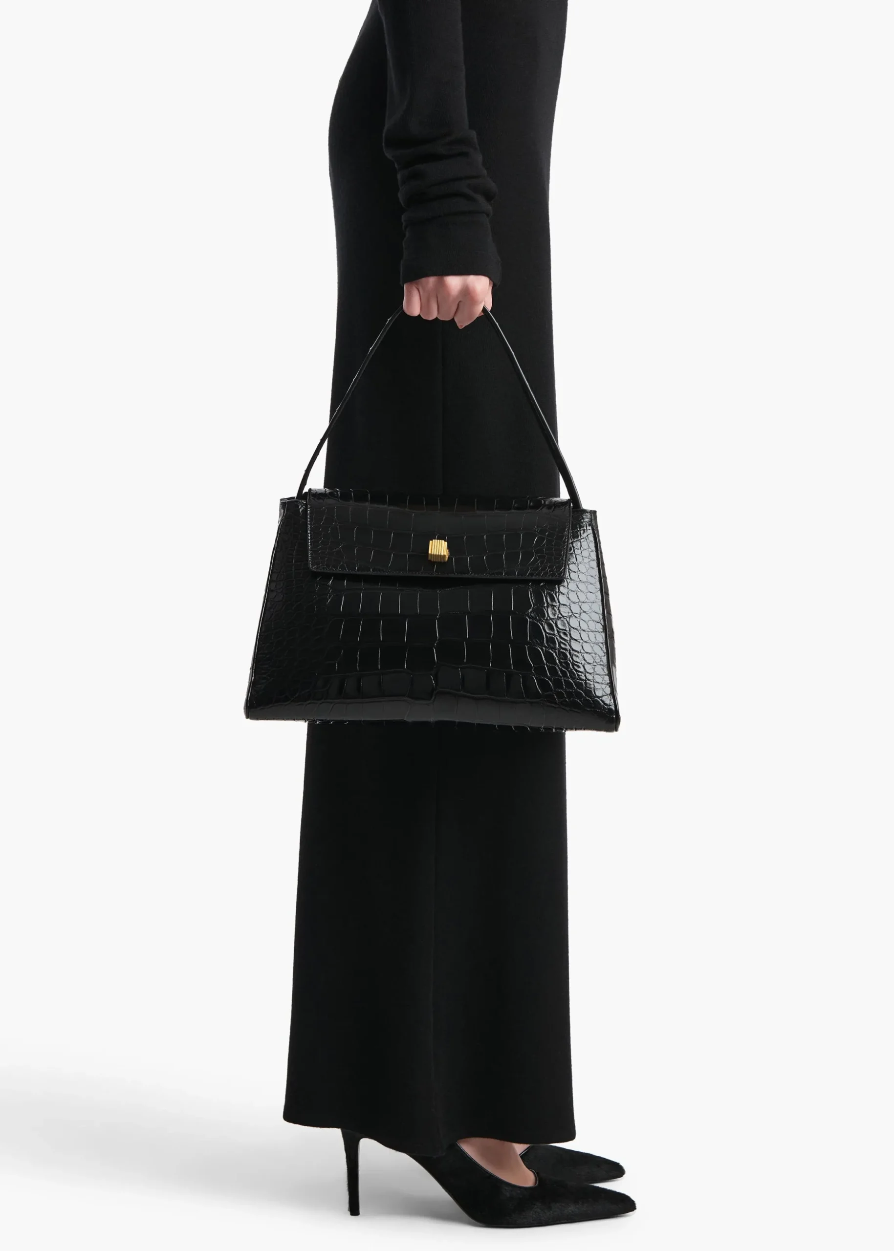 Audrey Top Handle Bag in Black Alligator