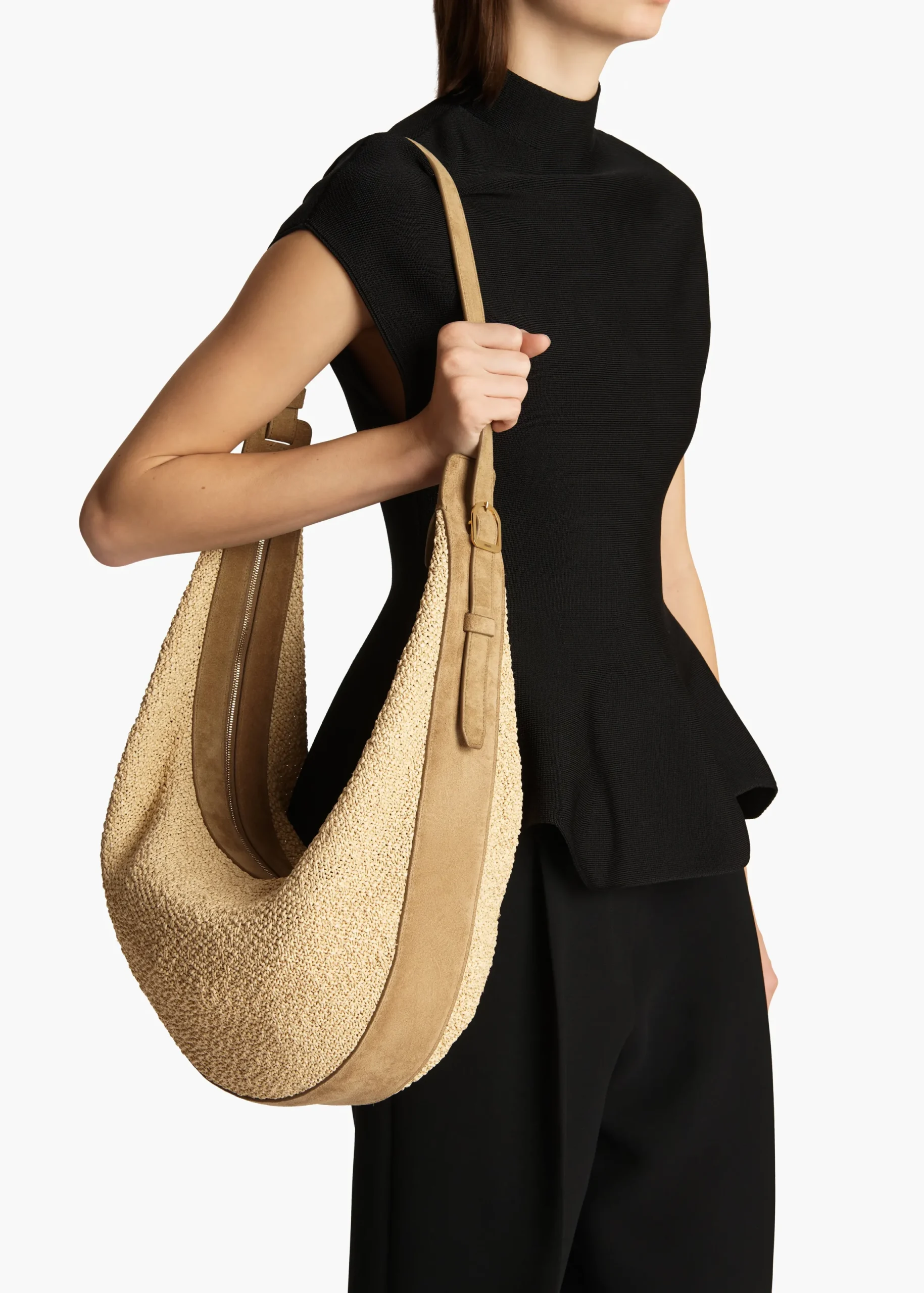 Augustina Hobo in Wheat Suede and Natural Raffia