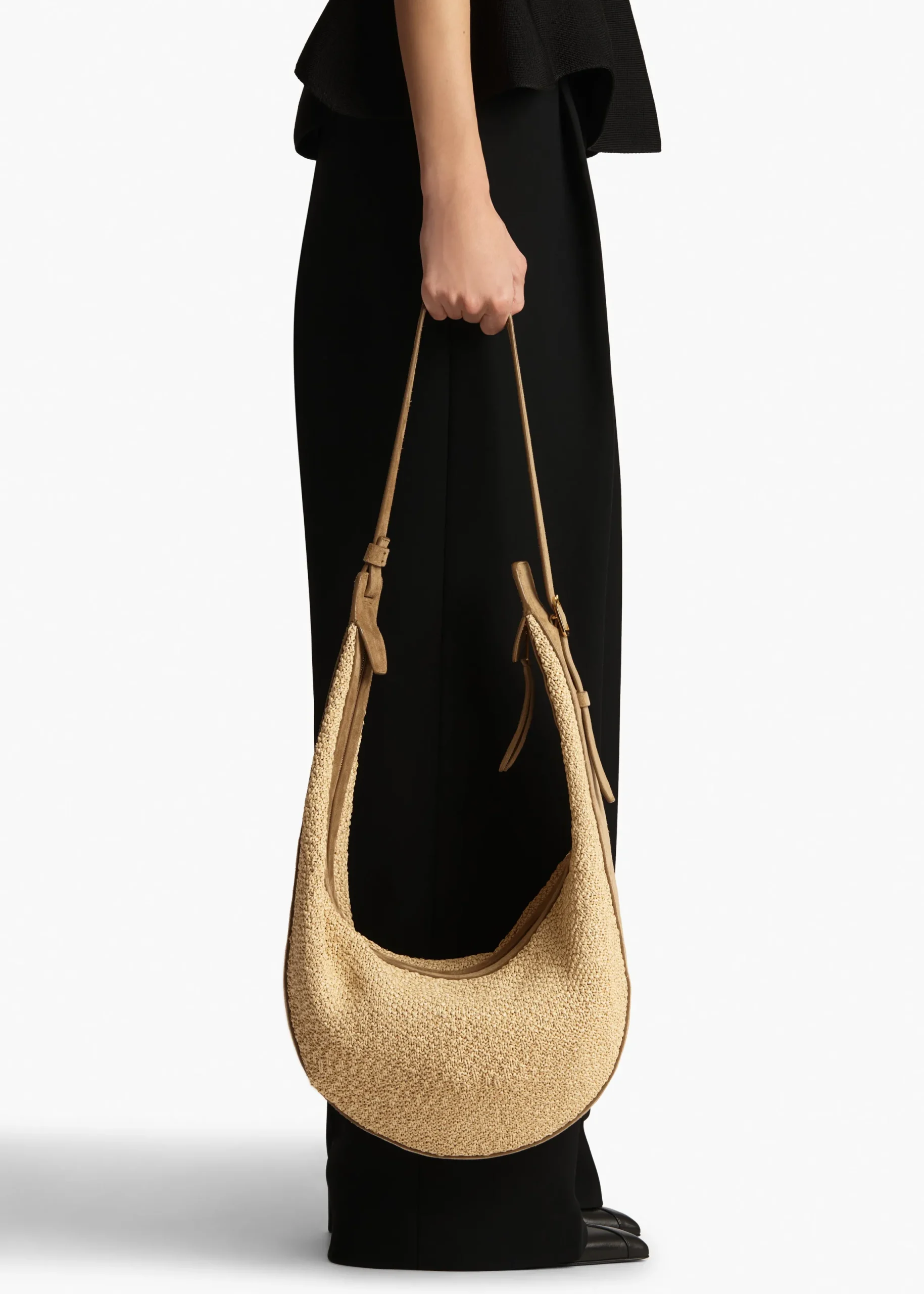 Augustina Hobo in Wheat Suede and Natural Raffia