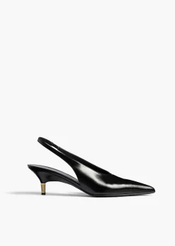 Bella Low Pump in Black Glazed Leather