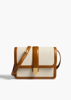 Blake Crossbody Bag in Dark Honey Leather with Natural Canvas