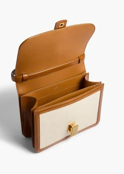 Blake Crossbody Bag in Dark Honey Leather with Natural Canvas
