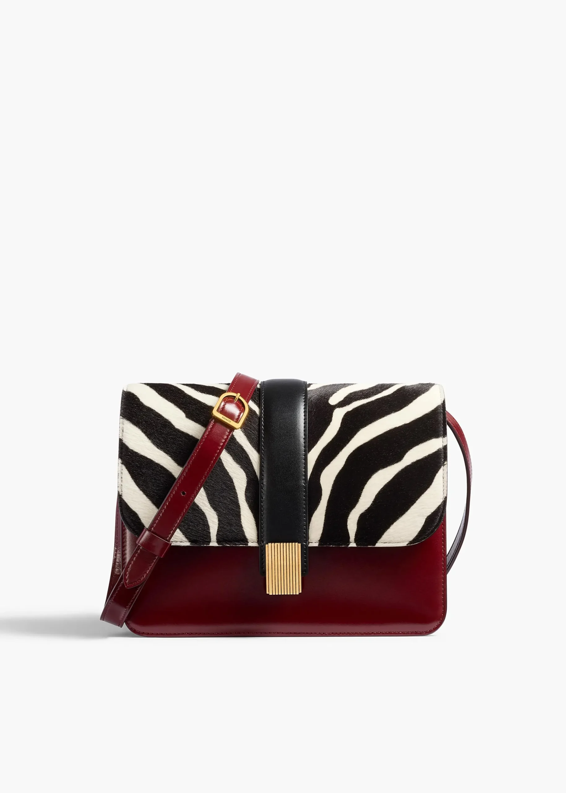 Blake Crossbody Bag in Zebra Print Haircalf and Oxblood Leather