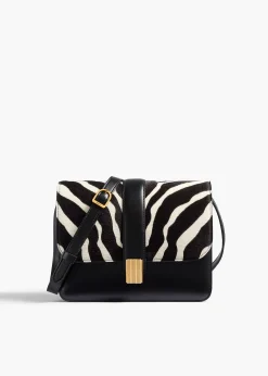 Blake Crossbody Bag in Zebra Print Haircalf and Black Leather