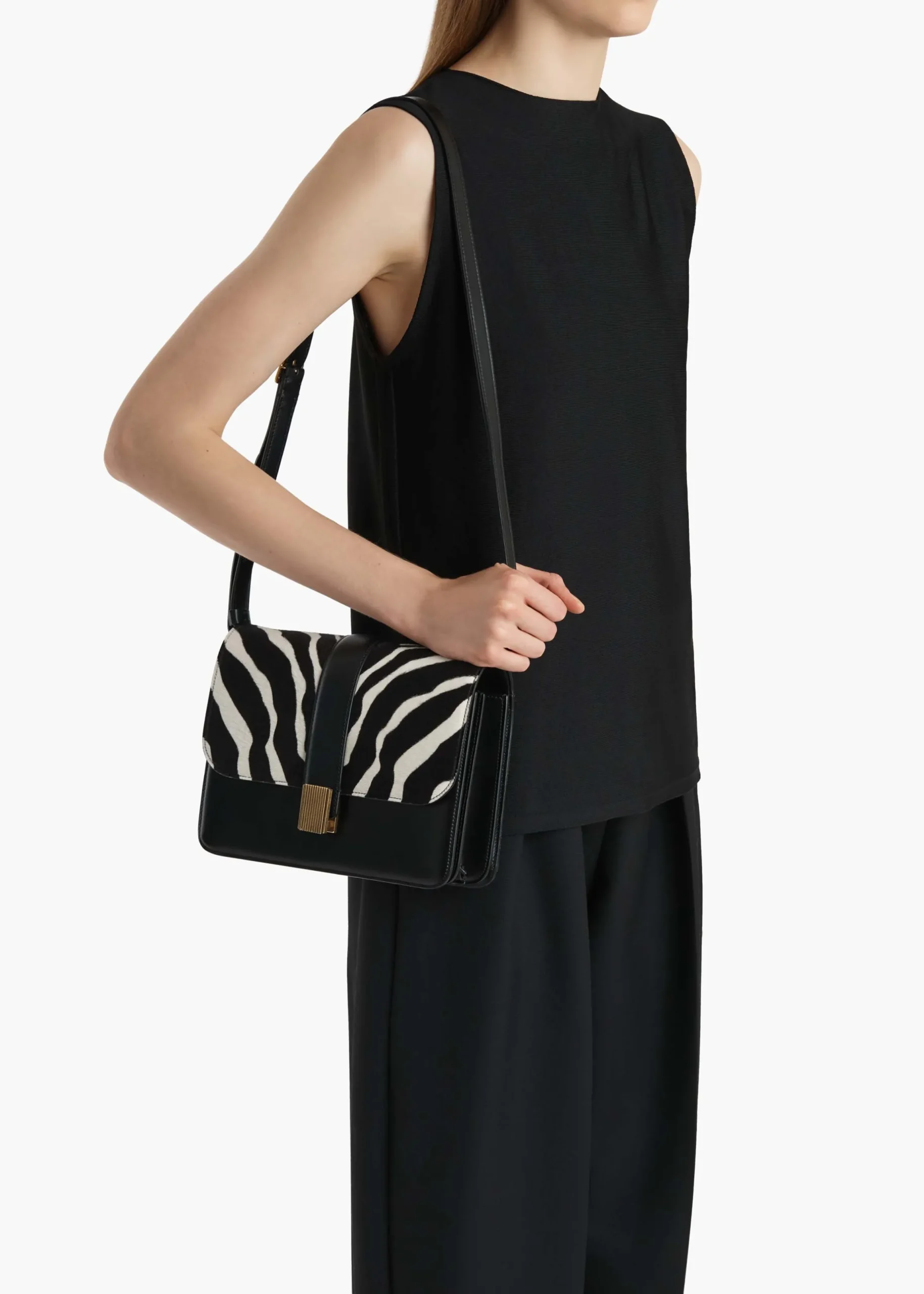 Blake Crossbody Bag in Zebra Print Haircalf and Black Leather