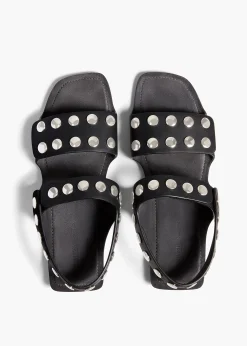 Boden Sandal in Black Leather with Silver Studs