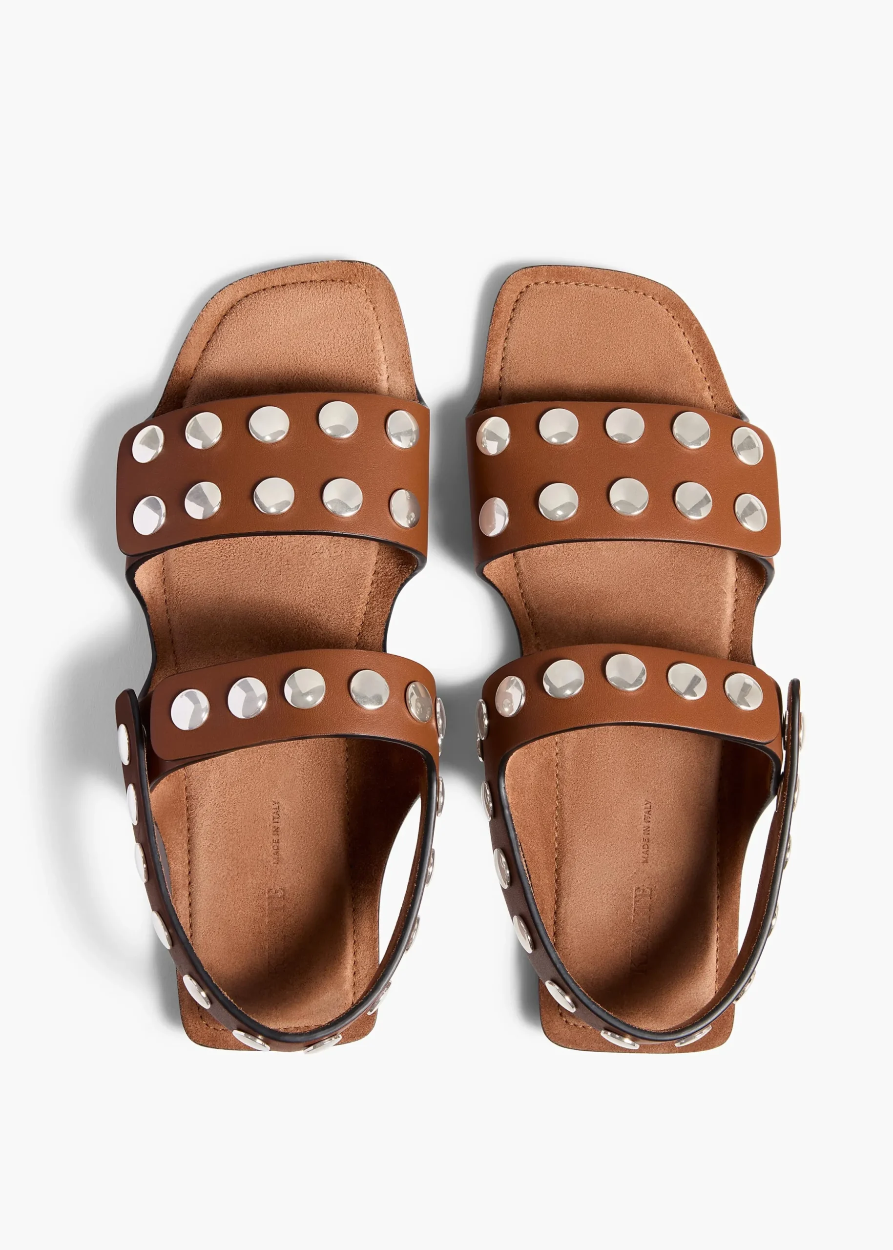 Boden Sandal in Dark Tan Leather with Silver Studs