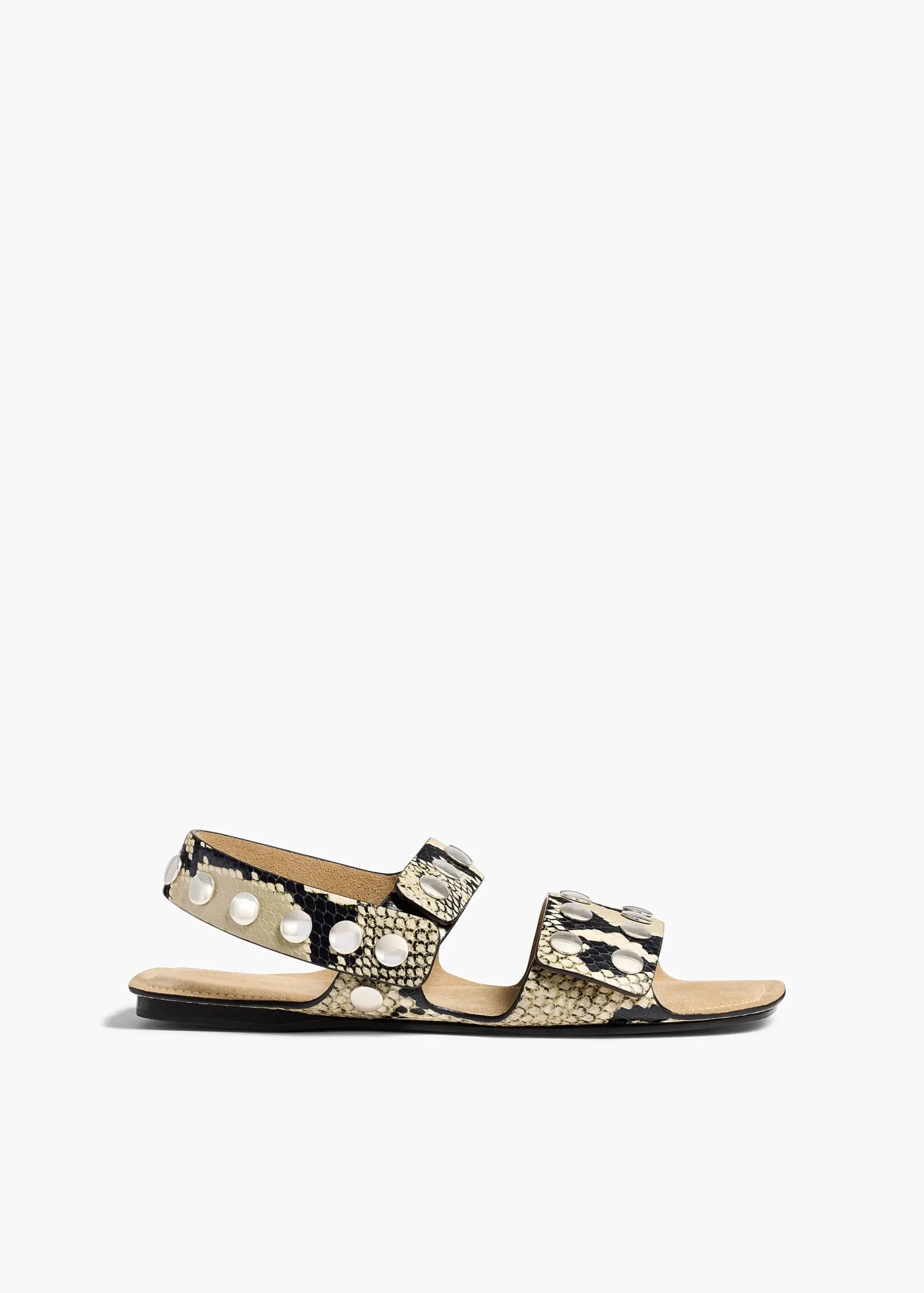 Boden Sandal in Natural Python-Embossed Leather with Silver Studs