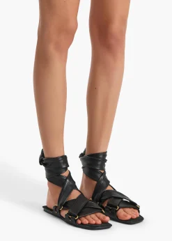 Boden Tied Sandal in Black Leather