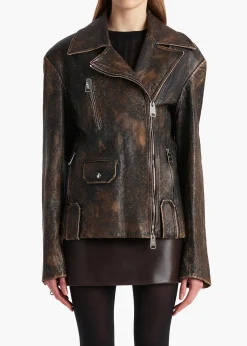Catalina Jacket in Black and Natural Distressed Leather