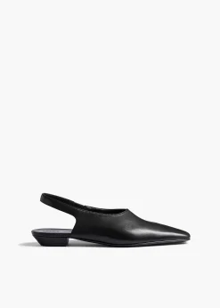 Cecilia Slingback Flat in Black Pebbled Leather