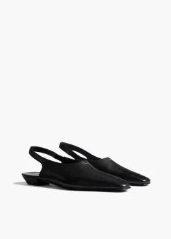 Cecilia Slingback Flat in Black Pebbled Leather