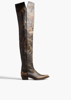 Clive Over-the-Knee Flat Boot in Vintage Black Leather