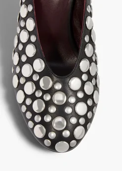 Cloak Wedge in Black Leather with Silver Studs