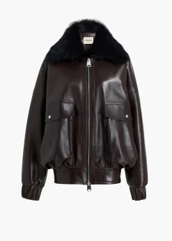 Daemon Jacket in Mud Leather with Shearling Collar