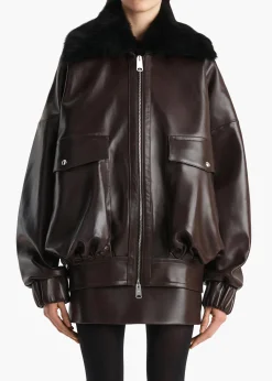 Daemon Jacket in Mud Leather with Shearling Collar