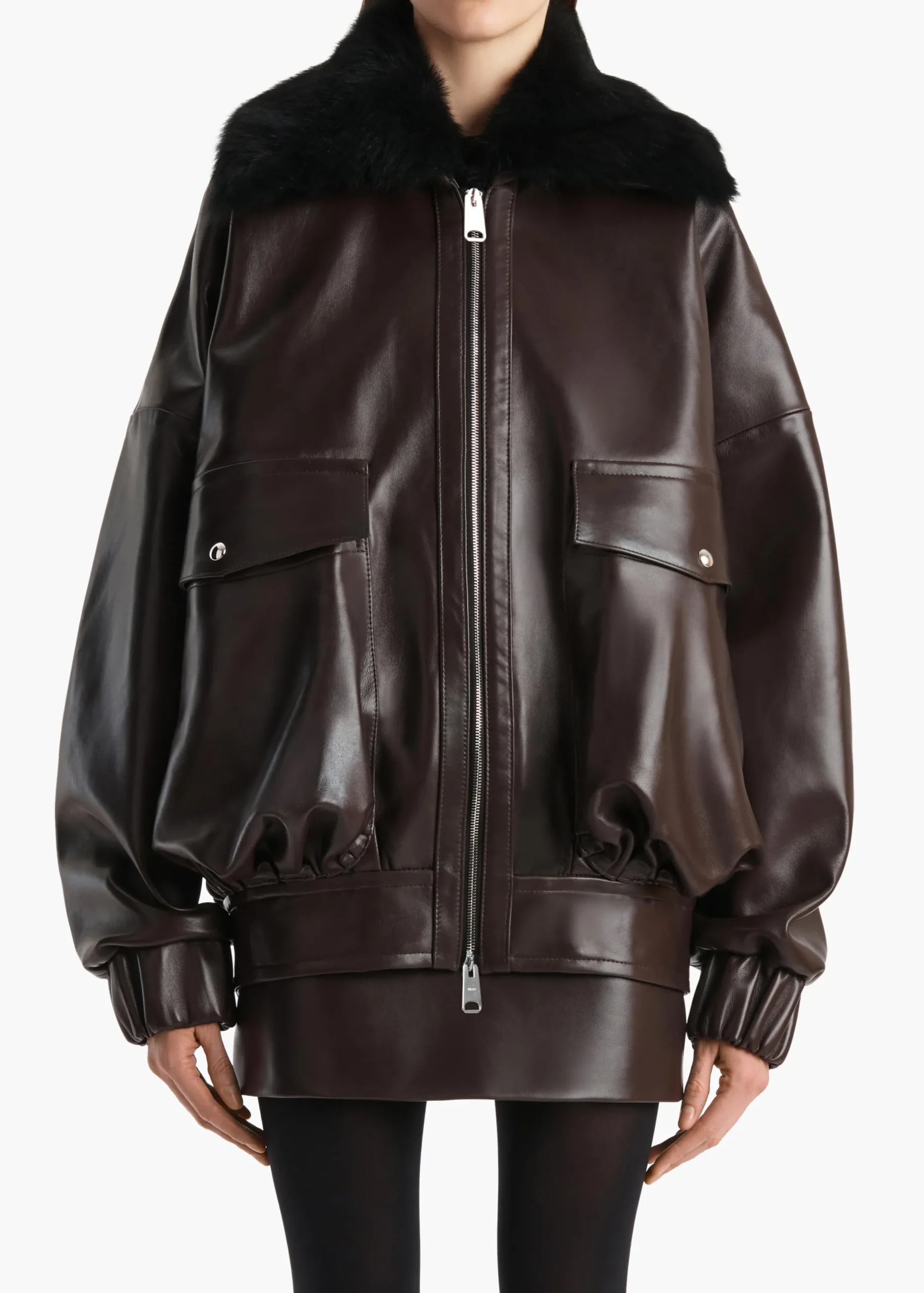 Daemon Jacket in Mud Leather with Shearling Collar