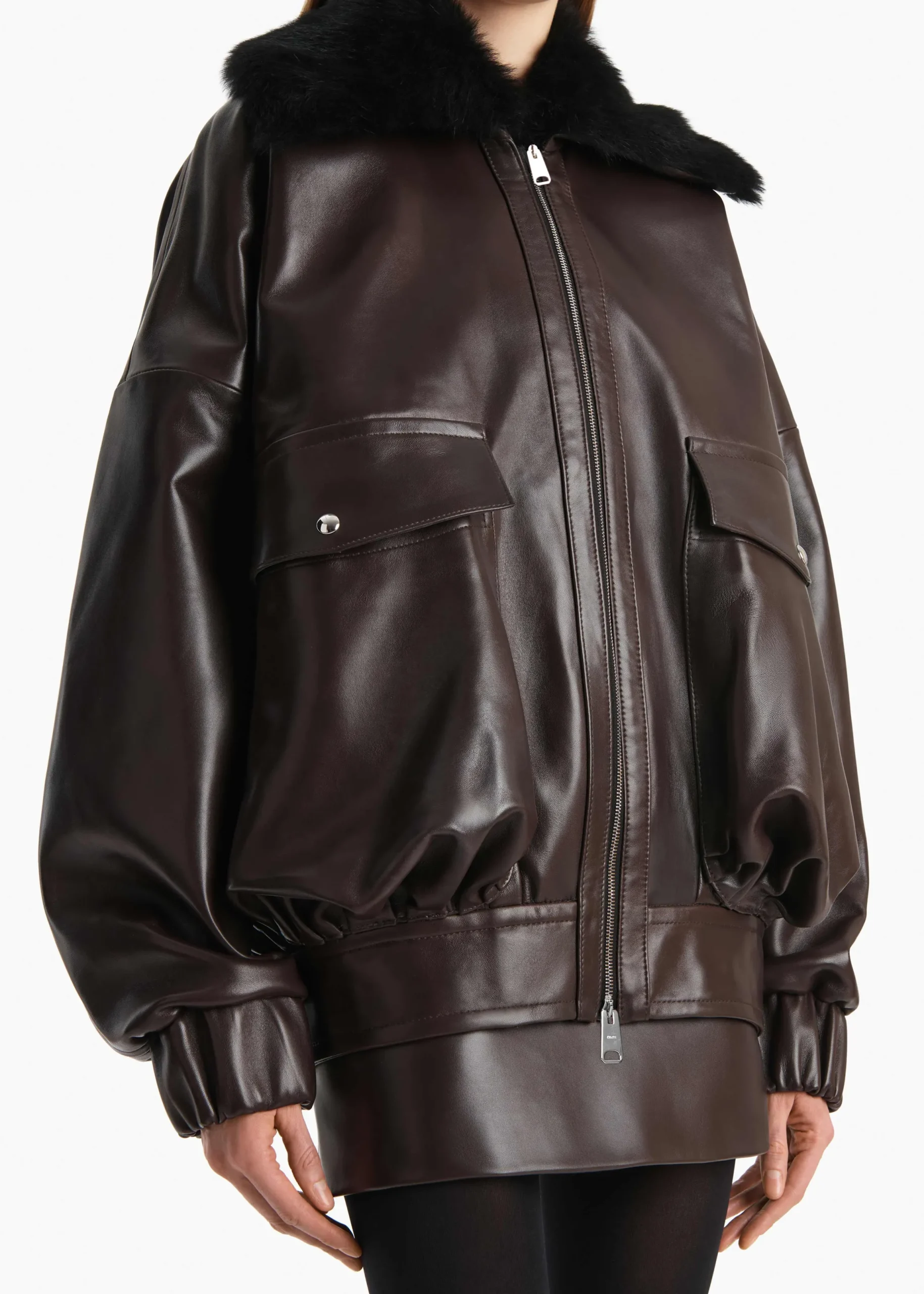Daemon Jacket in Mud Leather with Shearling Collar