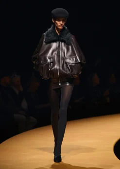 Daemon Jacket in Mud Leather with Shearling Collar