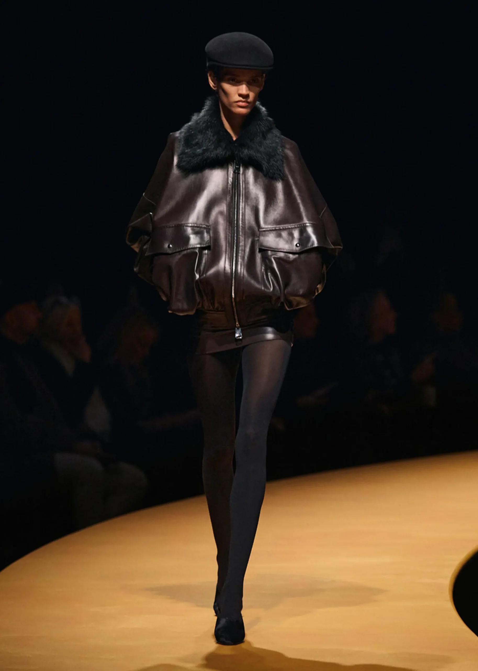 Daemon Jacket in Mud Leather with Shearling Collar
