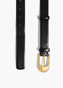 Dome Belt in Black Leather with Gold