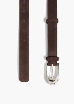Dome Belt in Dark Brown Suede with Silver
