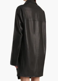 Harmon Coat in Black Washed Leather
