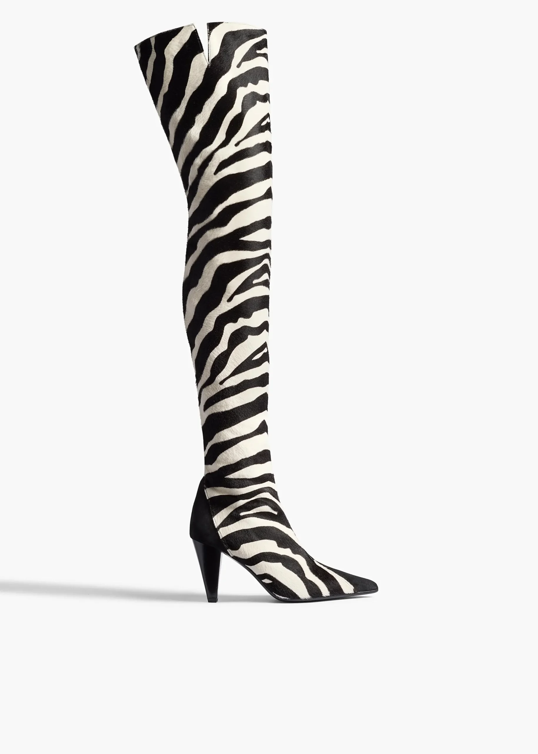 Harvey Over-the-Knee High Boot in Zebra Print Haircalf and Black Suede