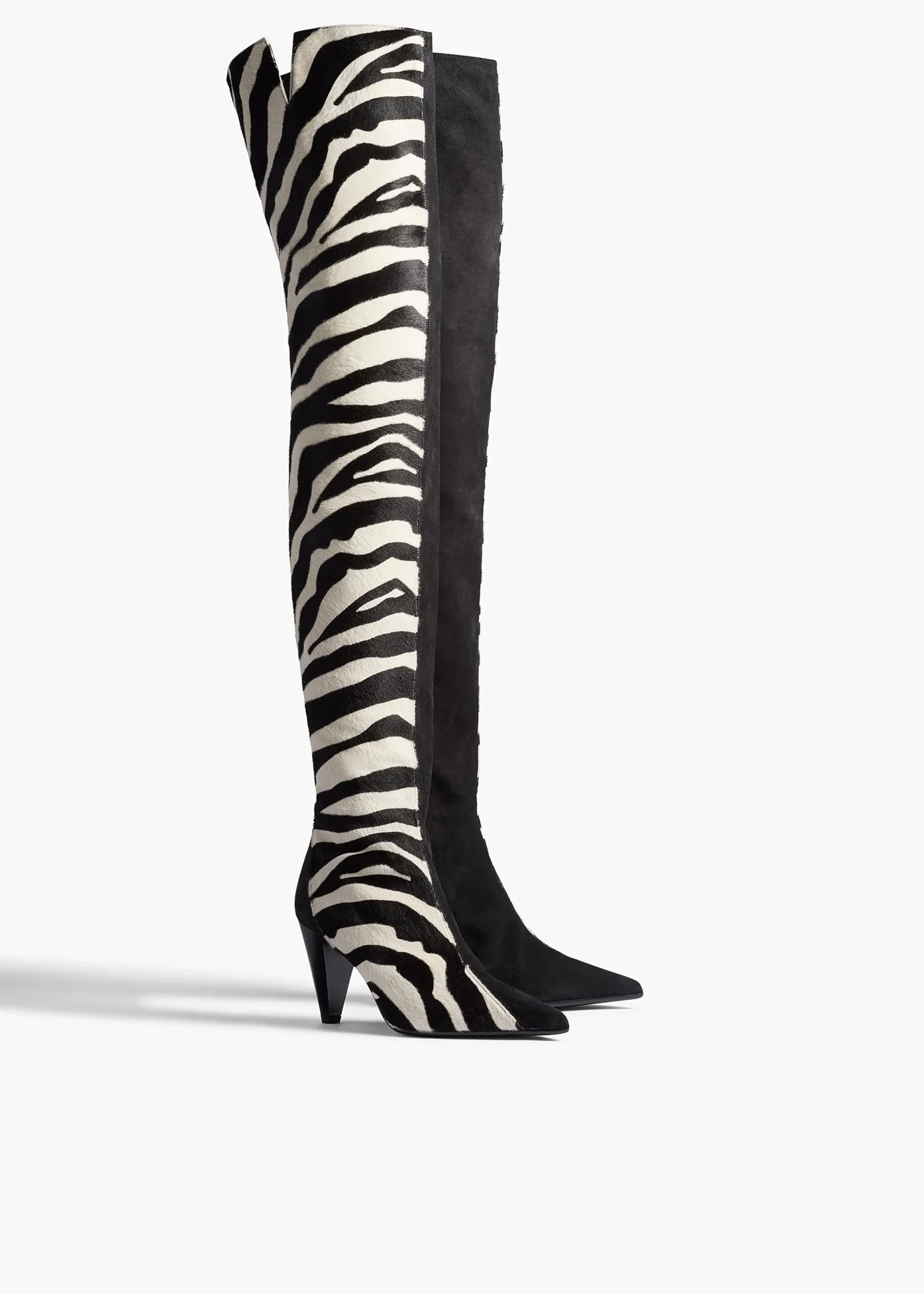Harvey Over-the-Knee High Boot in Zebra Print Haircalf and Black Suede
