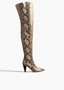 Harvey Over-the-Knee High Boot in Morning Dove Suede and Taupe Python-