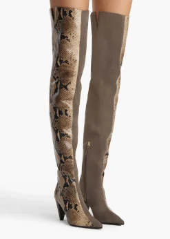 Harvey Over-the-Knee High Boot in Morning Dove Suede and Taupe Python-