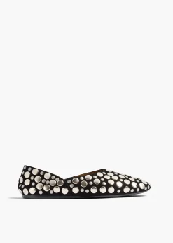 Jane Flat in Black Suede with Silver Studs